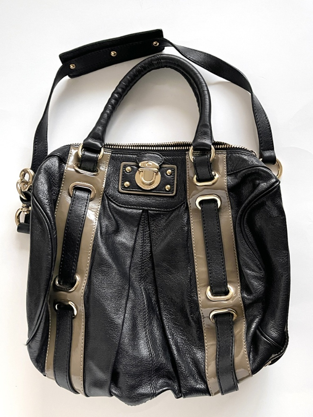 Marc Jacobs Striped Hudson Black Leather Satchel